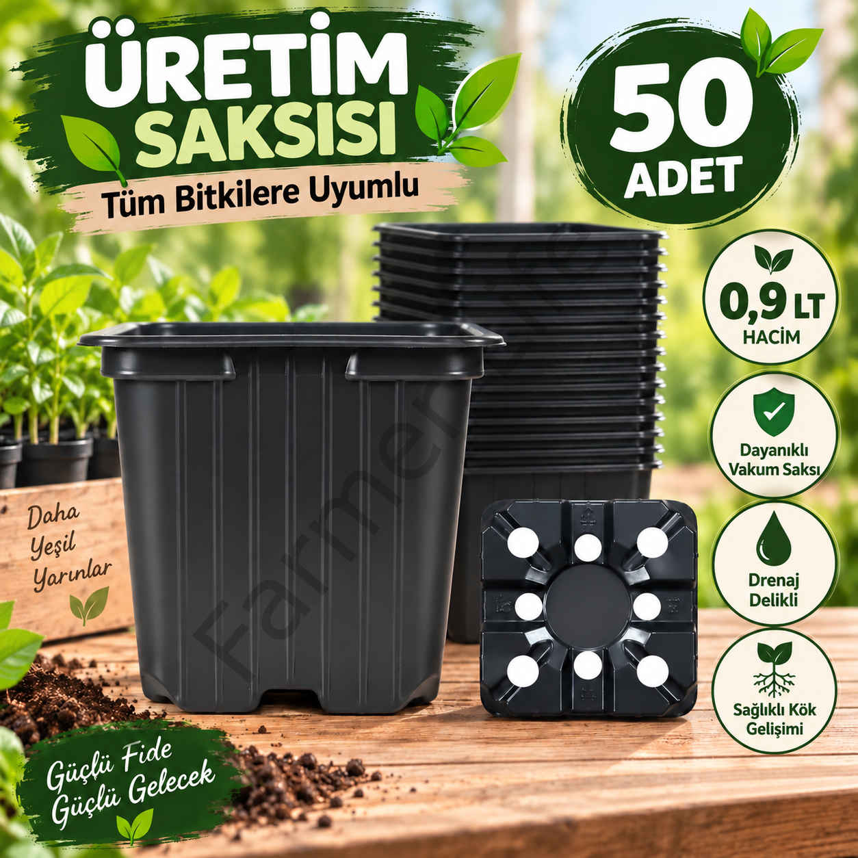 0,9 Lt Vakum üretim Saksısı (50 Adet)